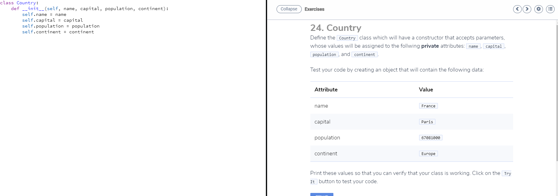 Solved Collapse Exercises class Country def __init__(se