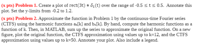 Solved (x pts) Problem 1. Create a plot of rect(3t) * &1(t) | Chegg.com