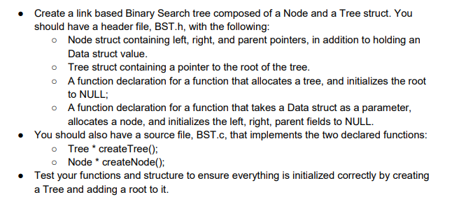 Solved Create a link based Binary Search tree composed of a | Chegg.com
