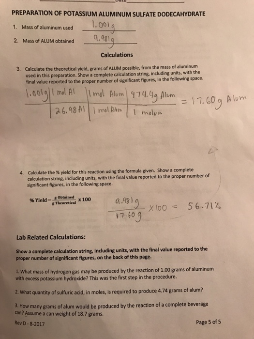 Solved PREPARATION OF POTASSIUM ALUMINUM SULFATE
