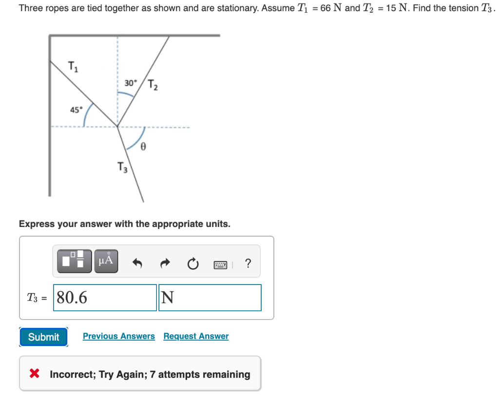 Solved Three ropes are tied together as shown and are | Chegg.com