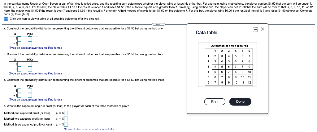 Solved In the carnival game Under-or-Over-Seven, a pair | Chegg.com
