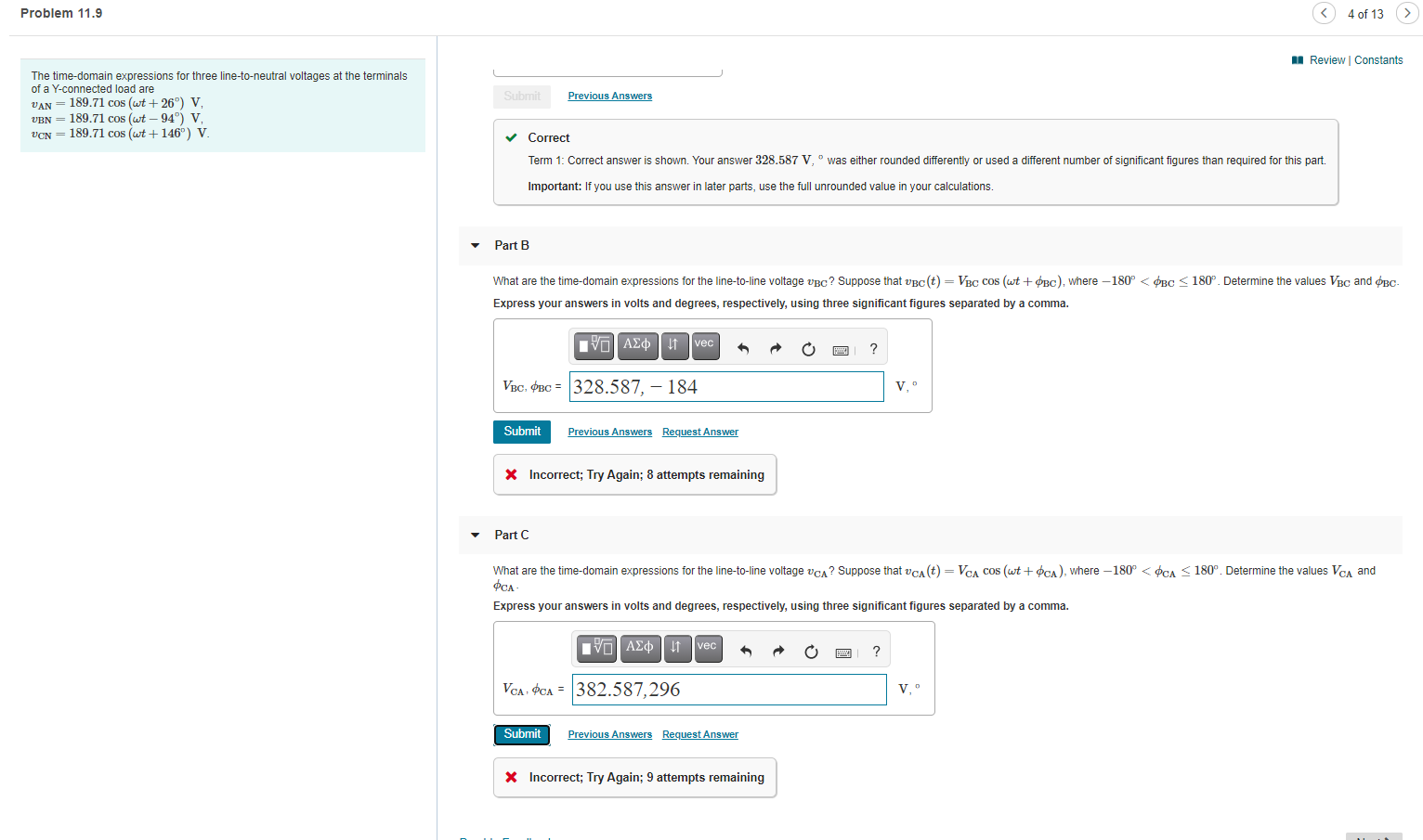 Solved Problem 11.9 4 of 13 > Review Constants Submit | Chegg.com