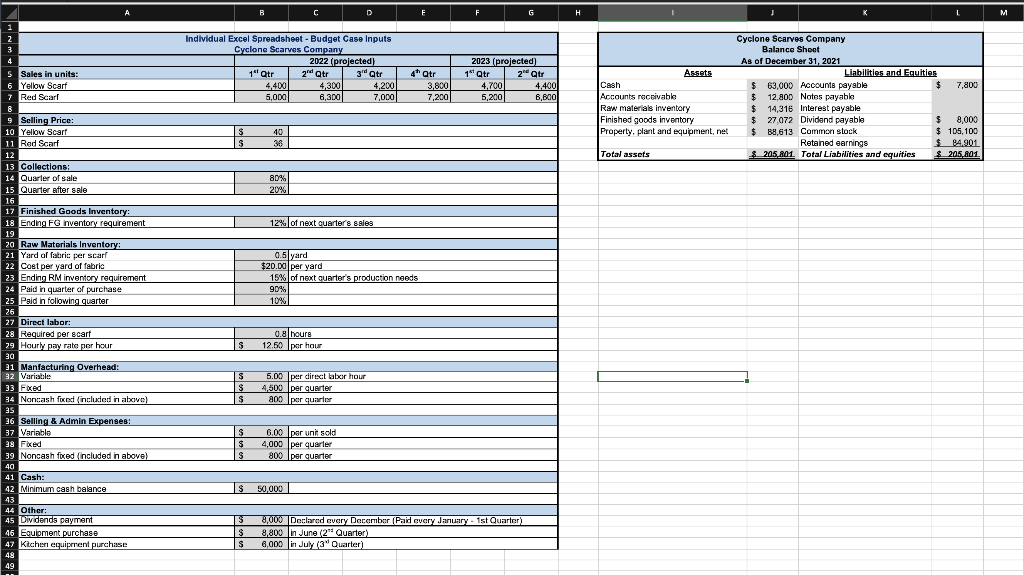 Solved А B с D E F G 1 2 3 4 Individual Excel Spreadsheet - | Chegg.com