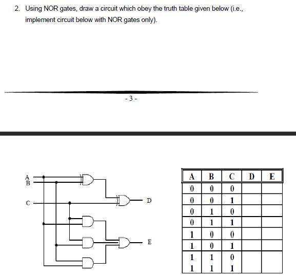 Solved 2. Using NOR gates, draw a circuit which obey the | Chegg.com