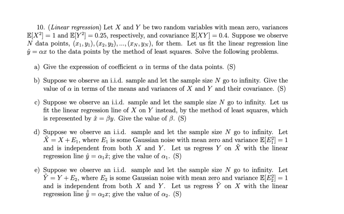 10 Linear Regression Let X And Y Be Two Random Chegg Com