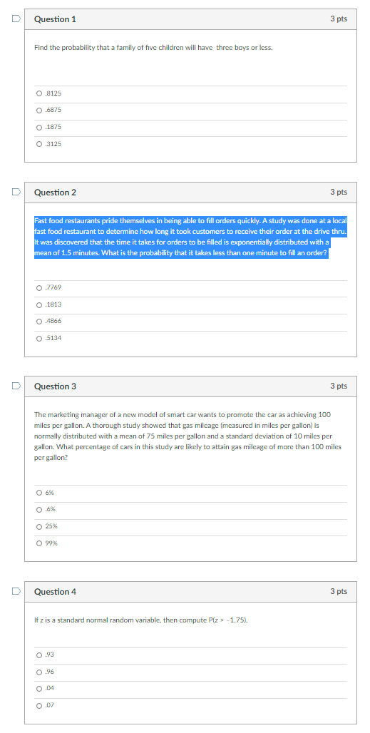 Solved D Question 1 3 pts Find the probability that a family | Chegg.com