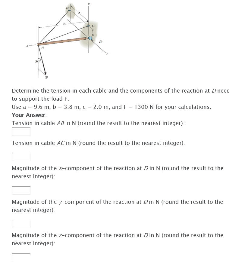 Solved Determine the tension in each cable and the | Chegg.com