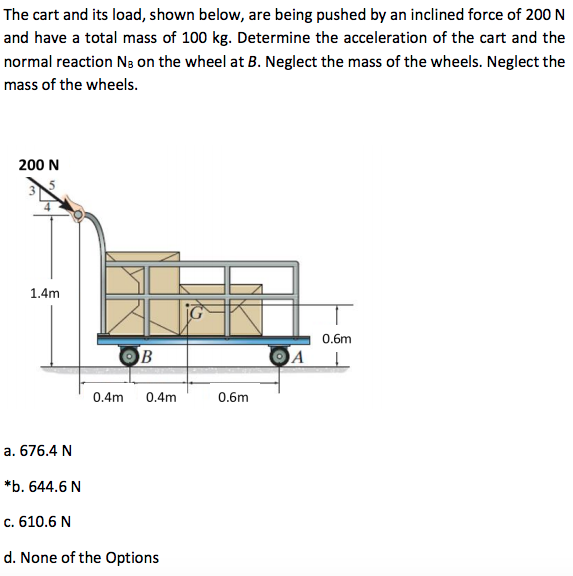 Solved The cart and its load, shown below, are being pushed | Chegg.com