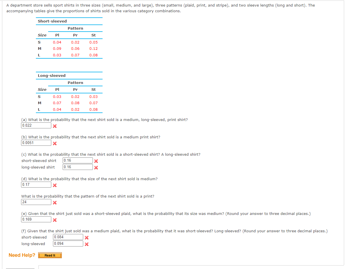 Solved A department store sells sport shirts in three sizes