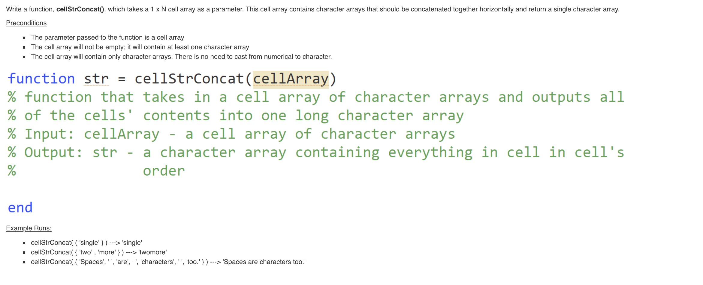 Solved Write a function, cellStrConcat(), which takes a 1 x | Chegg.com