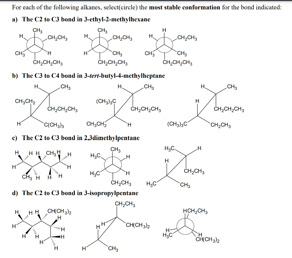 Solved For each of the following alkanes, select(circle) the | Chegg.com