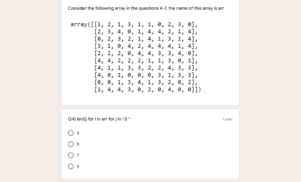 Solved Consider The Following Array In The Questions 4-7, | Chegg.com