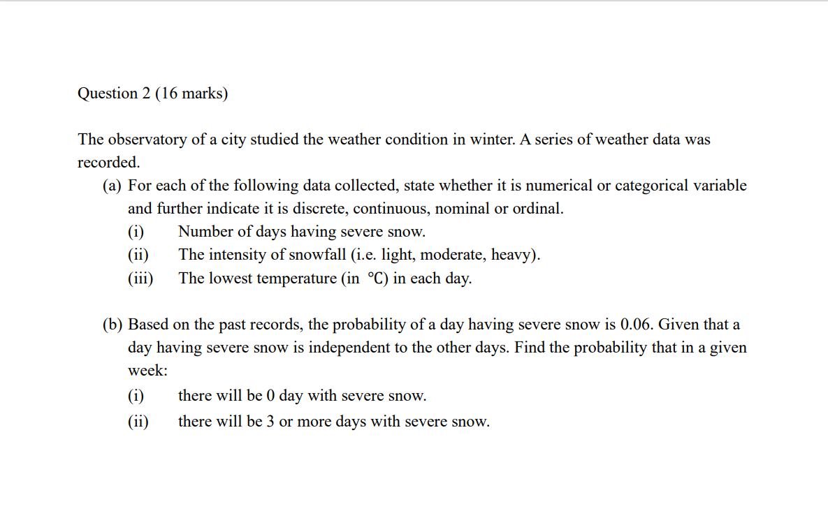 Solved The observatory of a city studied the weather | Chegg.com