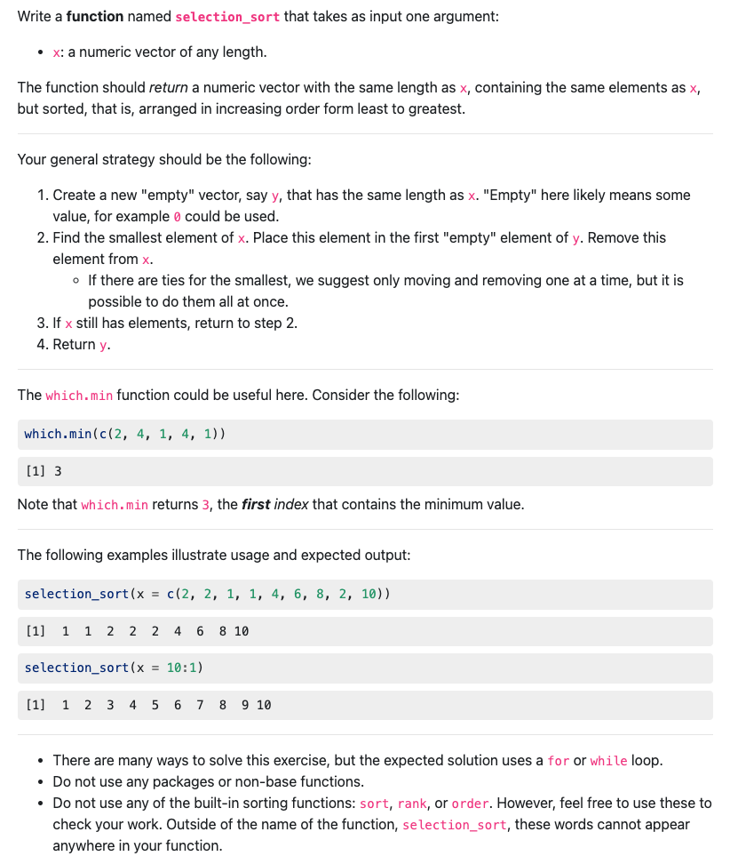 Solved Write a function named selection_sort that takes as | Chegg.com