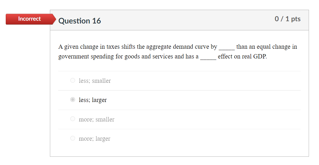 Solved Incorrect Question 16 0 / 1 pts A given change in | Chegg.com