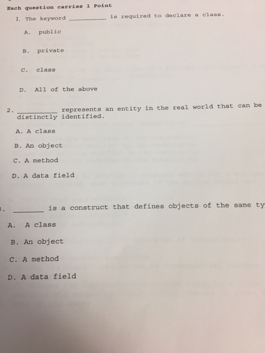 Solved Each question carries 1 Point is required to declare | Chegg.com