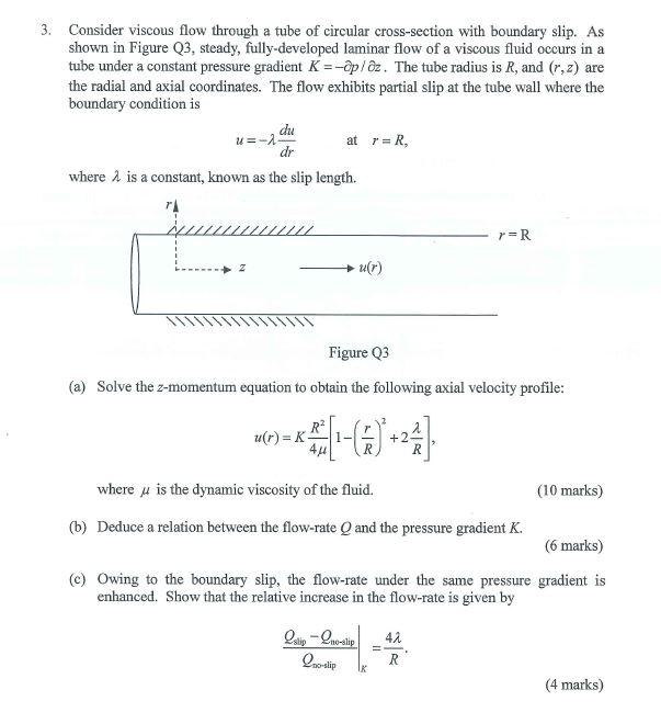 Solved 3. Consider viscous flow through a tube of circular | Chegg.com