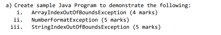 Solved a) Create sample Java Program to demonstrate the | Chegg.com
