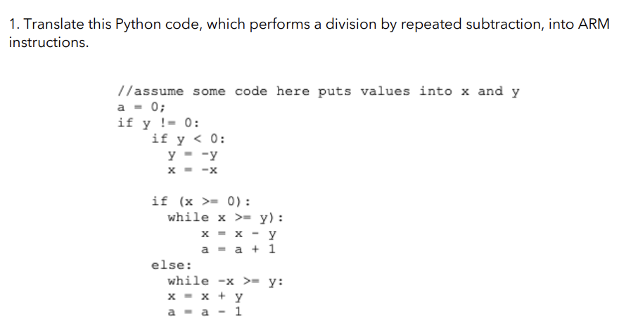 Solved 1. Translate this Python code, which performs a | Chegg.com