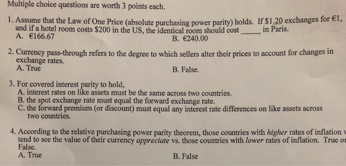 Solved Multiple choice questions are worth 3 points each. 1. | Chegg.com