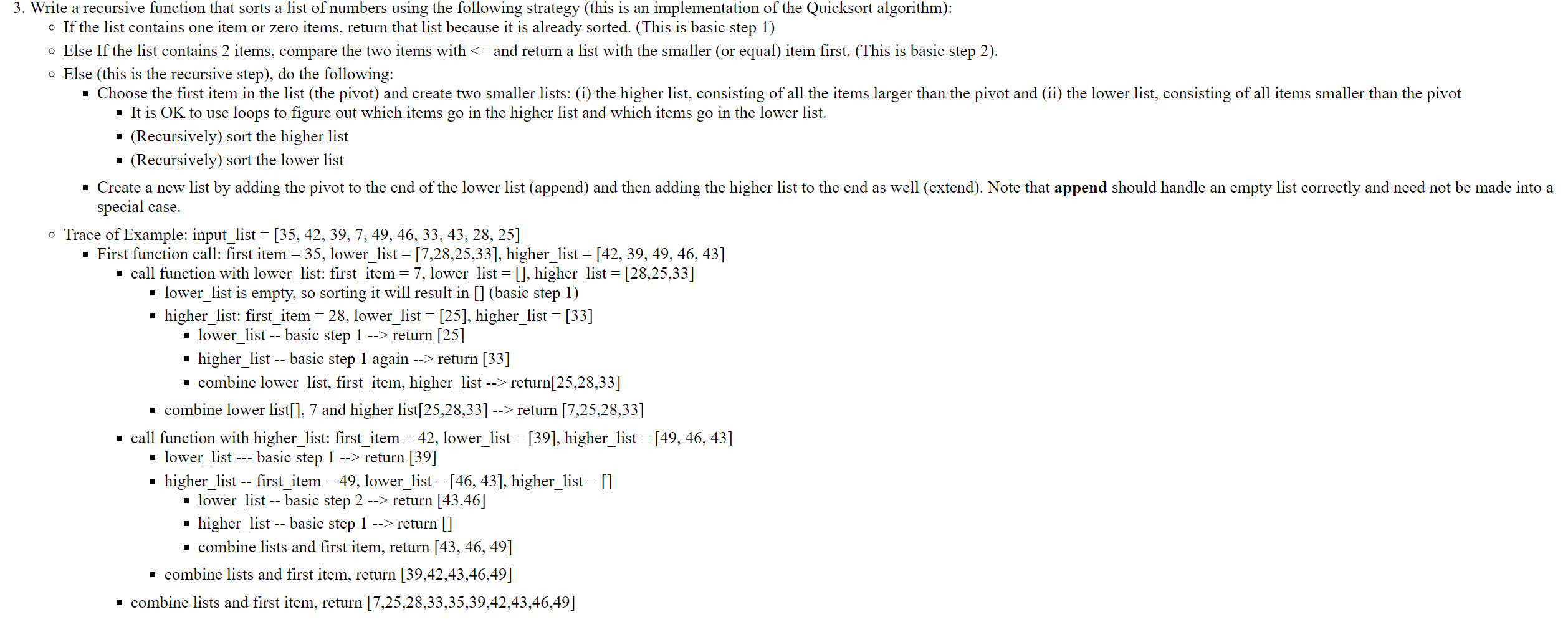 Solved 3. Write a recursive function that sorts a list of | Chegg.com