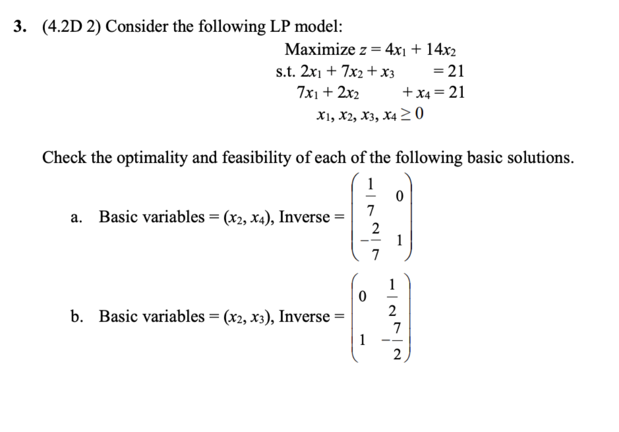 Solved 3. (4.2D 2) Consider the following LP model: | Chegg.com