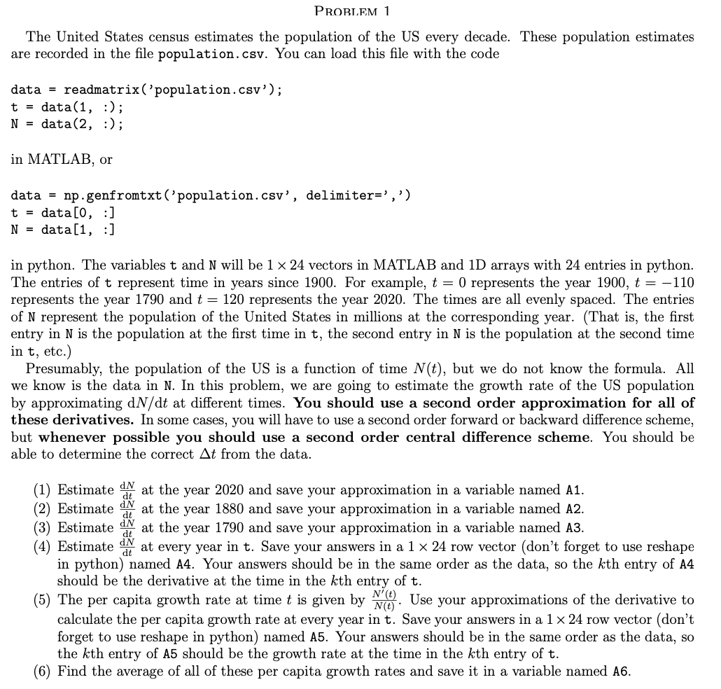 Solved PROBLEM 1 The United States Census Estimates The | Chegg.com