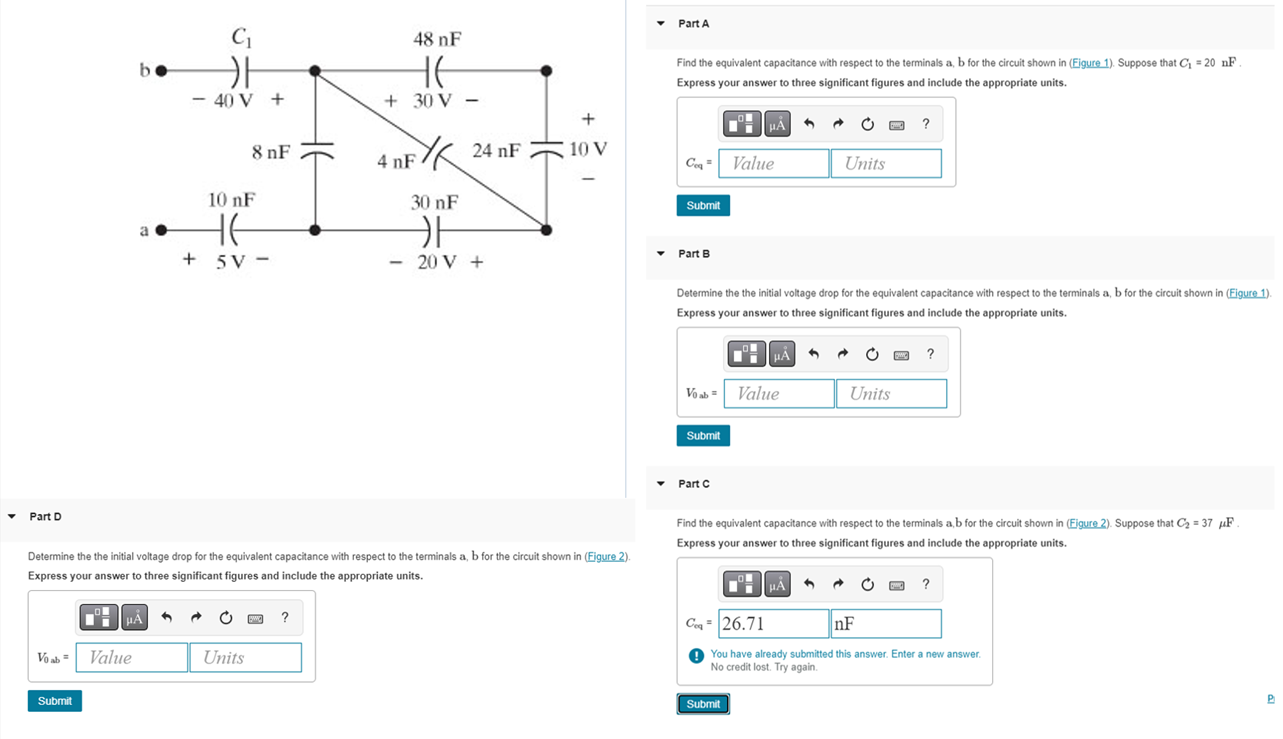 [Solved]: All parts please Find the equivalent capacitanc