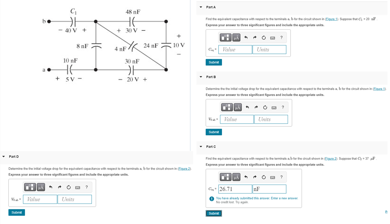 Solved Find The Equivalent Capacitance With Respect To The | Chegg.com