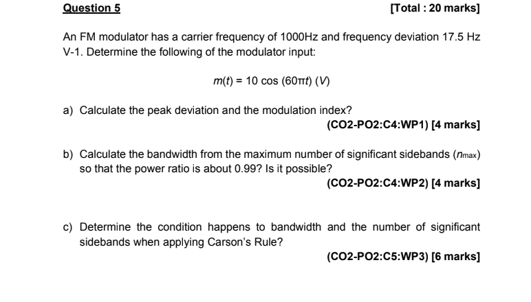 Solved An FM modulator has a carrier frequency of 1000 Hz | Chegg.com