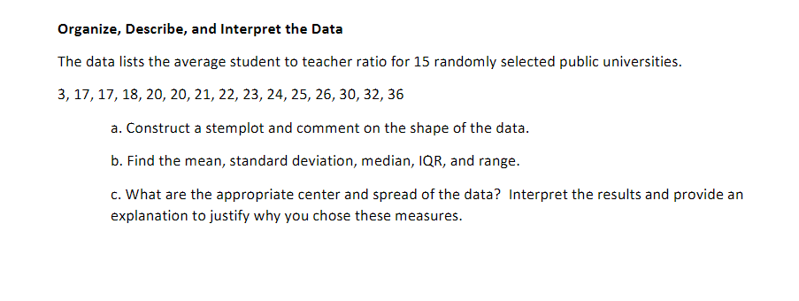 Solved The data lists the average student to teacher ratio | Chegg.com