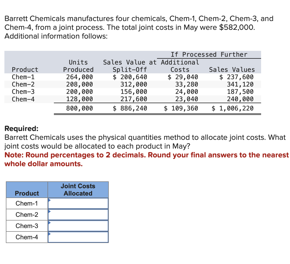 Solved Barrett Chemicals Manufactures Four Chemicals, | Chegg.com