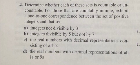 Solved 4. Determine whether each of these sets is countable | Chegg.com