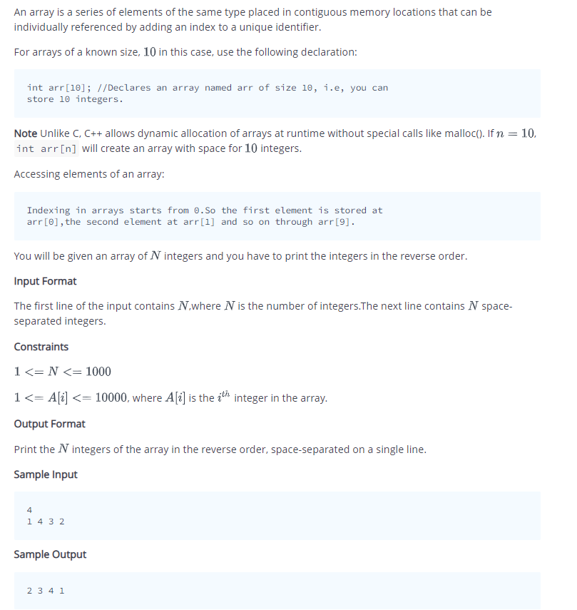 Solved An array is a series of elements of the same type