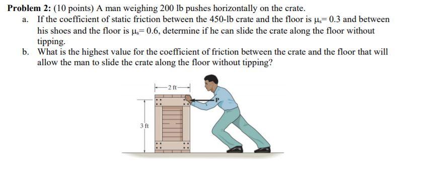 Solved Problem 2: (10 points) A man weighing 200 lb pushes | Chegg.com