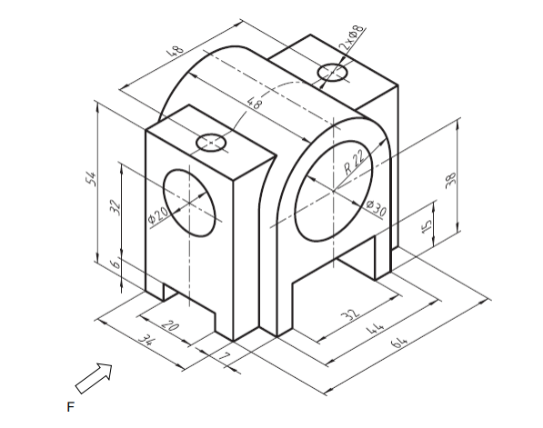 Solved Draw three views and the top view should be a full | Chegg.com