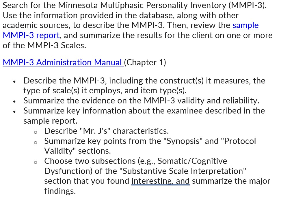 Solved Search for the Minnesota Multiphasic Personality
