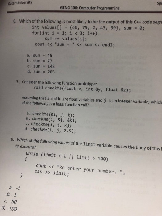 Solved pr Qatar University GENG 106: Computer Programming | Chegg.com