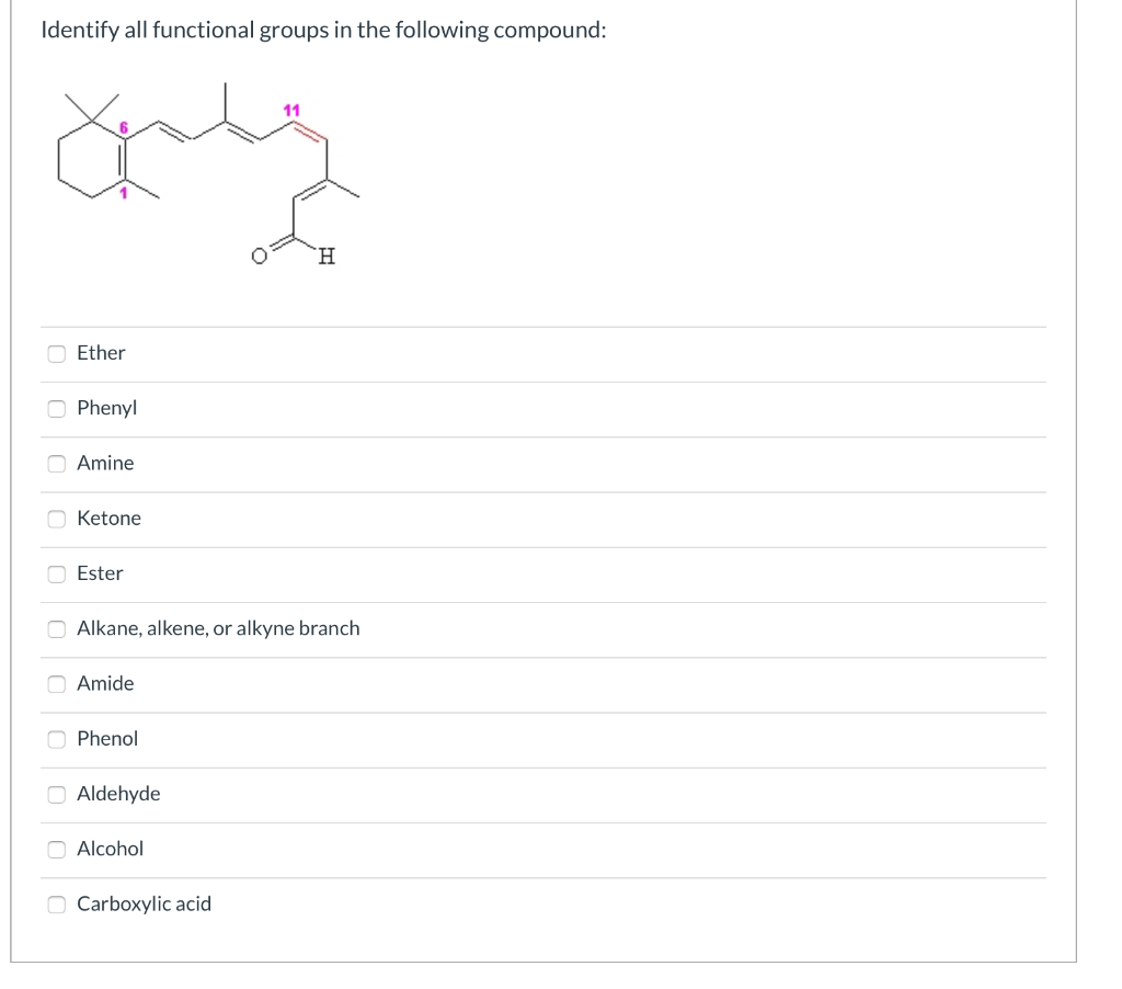 Solved Identify all functional groups in the following | Chegg.com