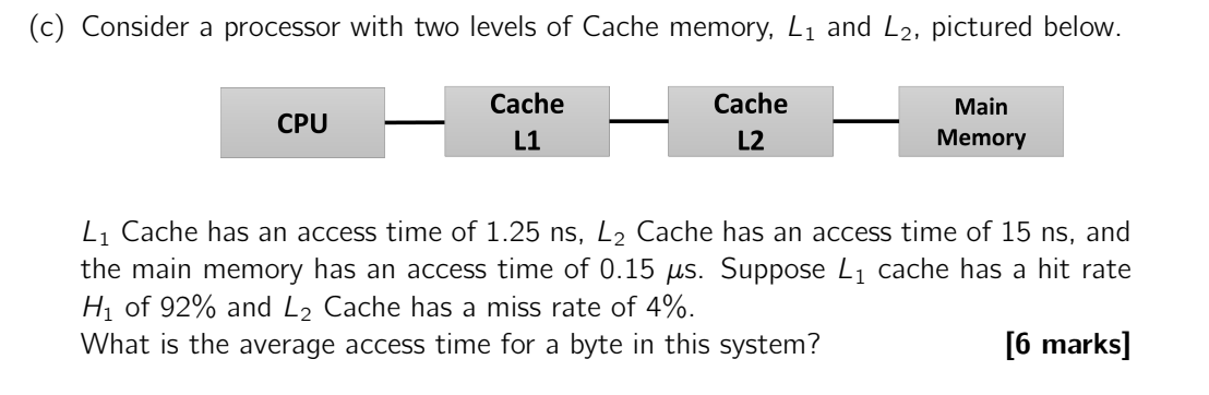 Solved C) Consider A Processor With Two Levels Of Cache | Chegg.com