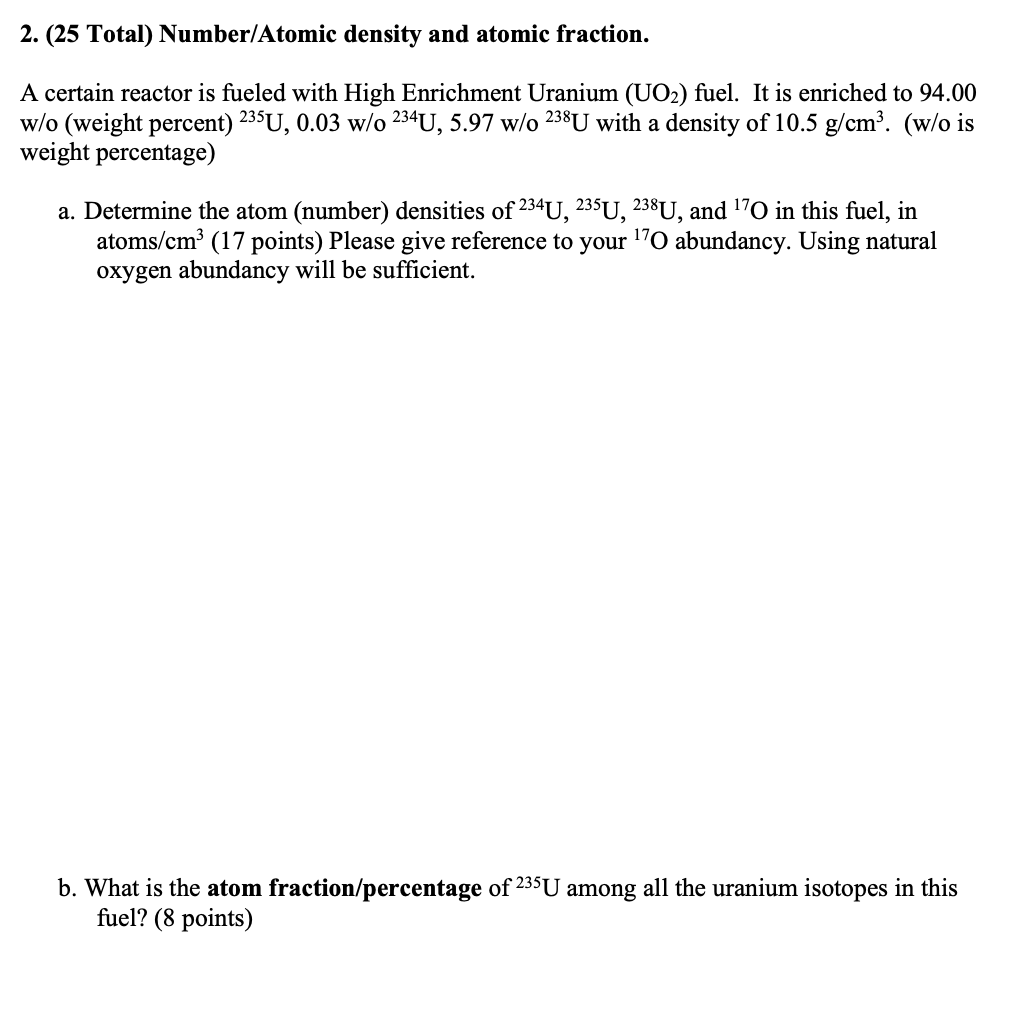 Solved 2. (25 Total) Number/Atomic density and atomic