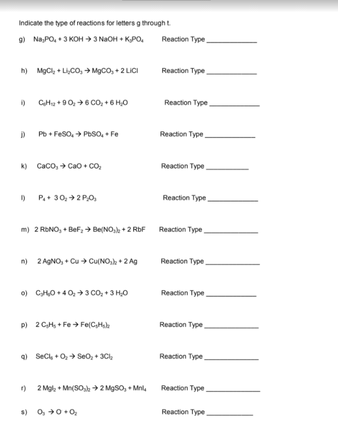 Solved Types of Chemical Reaction Worksheet CH. 7 Name: | Chegg.com