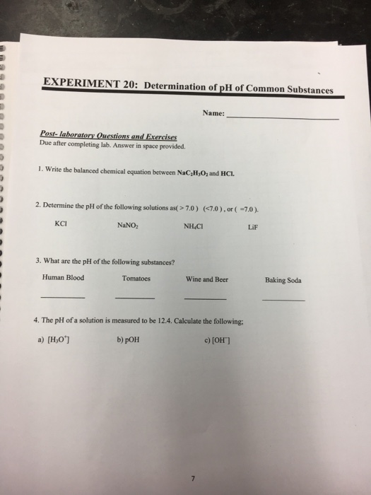 Solved EXPERIMENT 20 Determination of pH of Common