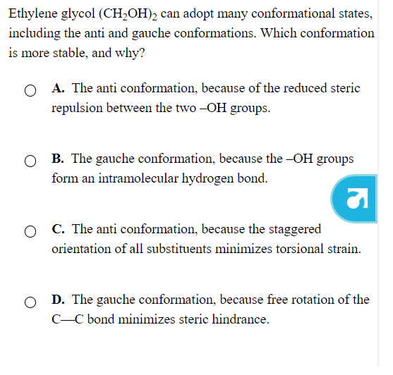 Solved Ethylene glycol (CH2OH)2 can adopt many | Chegg.com