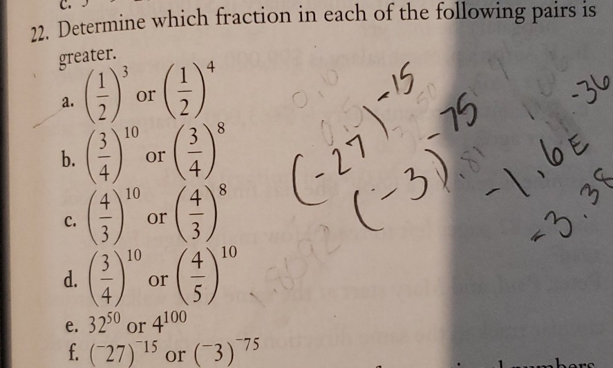 Solved C. J 2 Determine which fraction in each of the | Chegg.com