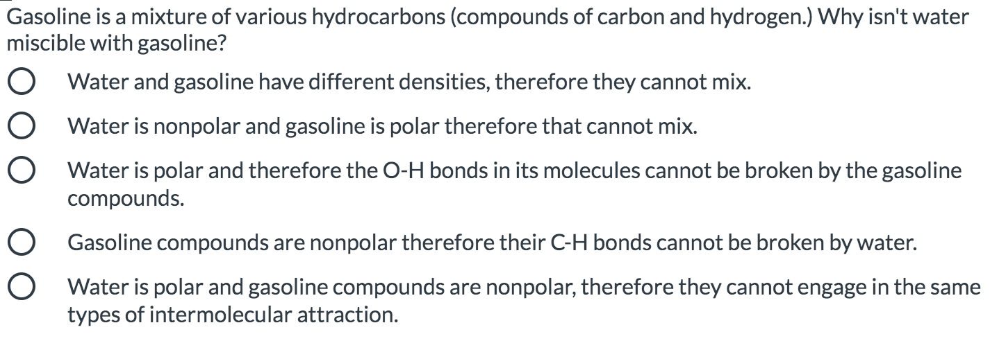 Solved Gasoline is a mixture of various hydrocarbons