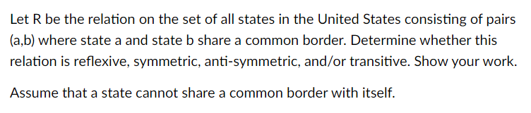 Solved Let R Be The Relation On The Set Of All States In The | Chegg.com