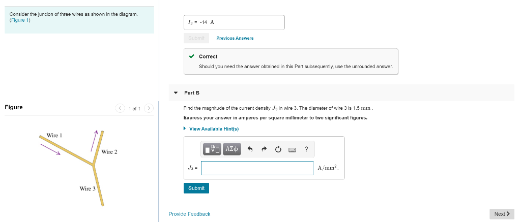 Solved Consider the juncion of three wires as shown in the | Chegg.com