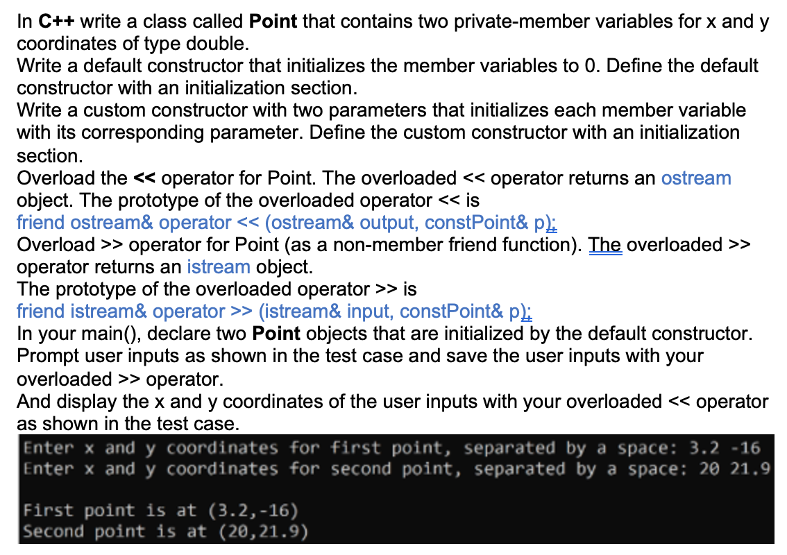 Solved In C++ write a class called Point that contains two | Chegg.com